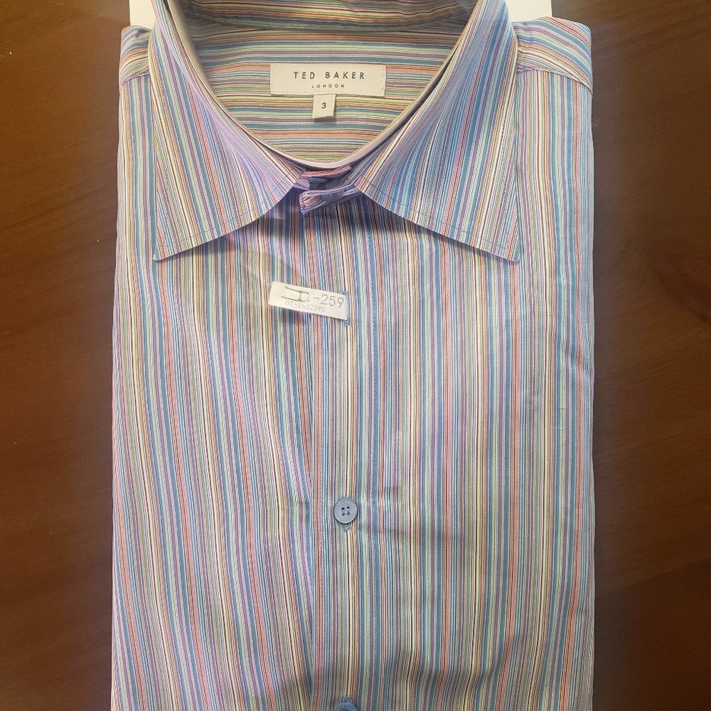 Ted Baker Striped Button-Down Shirt, Multicolored, Size 3